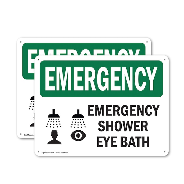 Signmission Shower Eye Bath, 10 in W x Rectangle, Plastic OS-2PACK-EM-P-710-L-10314 - main